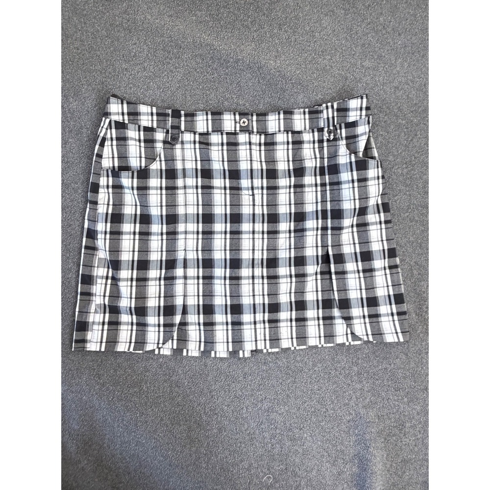 IZOD Golf Skort Womens 16 Black White Plaid Excellent Stretch Mini Skirt 9800